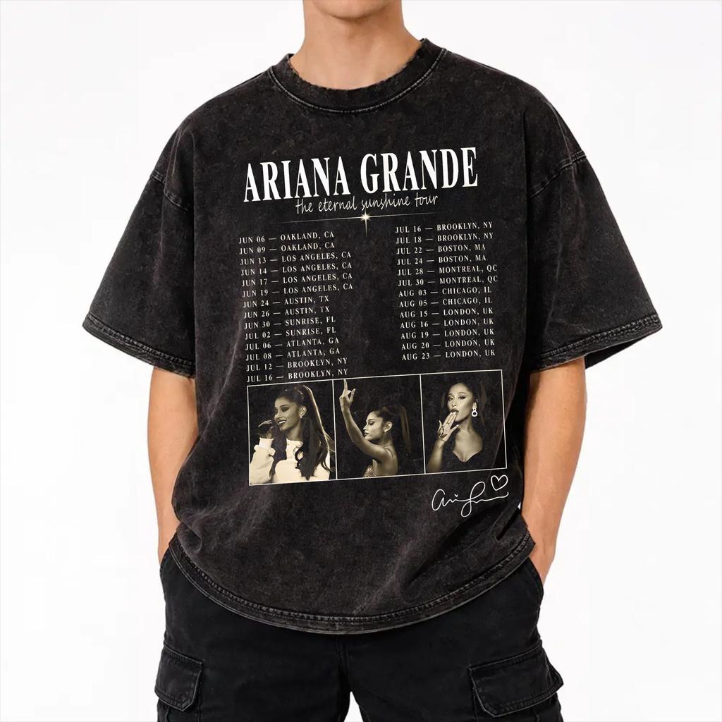 Arianas Grandes The Eternal Sunshine Tour 2026 Washed T Shirt Streetwear Hip Hop Vintage T-Shirts Tees for Men Women Cotton
