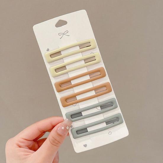 6Pcs Girl Hairpin Matte Color Rectangular Hair Clips Stable Non-Slip BB Clip Face Slimming Versatile Hair Styling