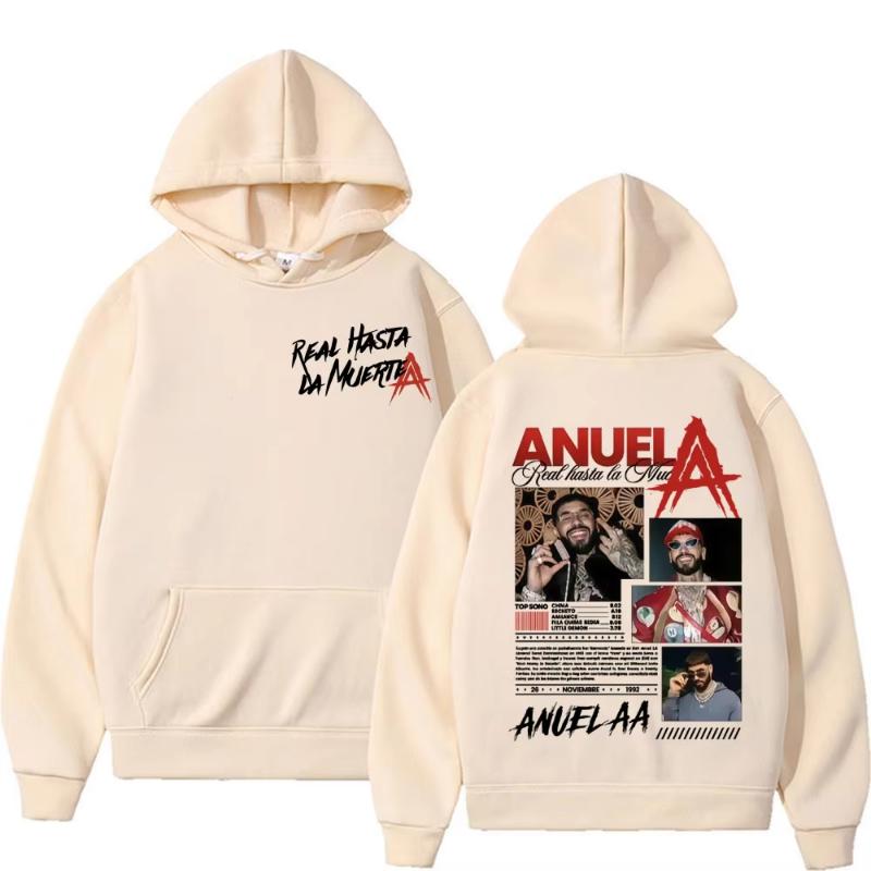 Свитшот с мерчем рэпера Anuel AA Real Hasta La Muerte Мировой тур 2025 Мужской Женский Модный Хип-Хоп Уличная одежда Повседневный Худи Осень