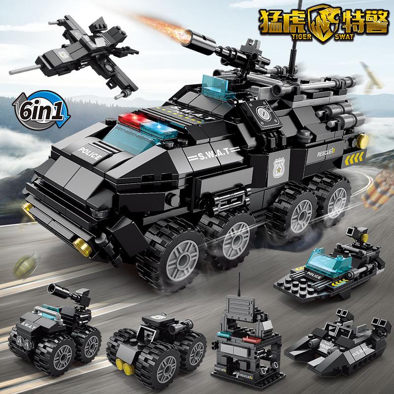 8 в 1 SWAT Тигр Строительные блоки Бронеавтомобиль Боевой Военный Конструктор Детский Сделай сам Сборка Подарок на День рождения Рождество
