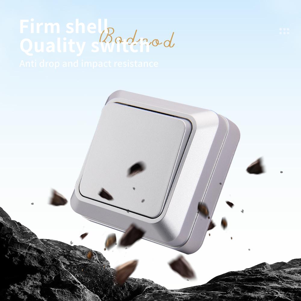 WESA Silvery Wall Surface Button Light Switch EU Spray Paint Plastic Outdoor 1 Gang 1 Way Wall Exterior Rocker On / Off Switch