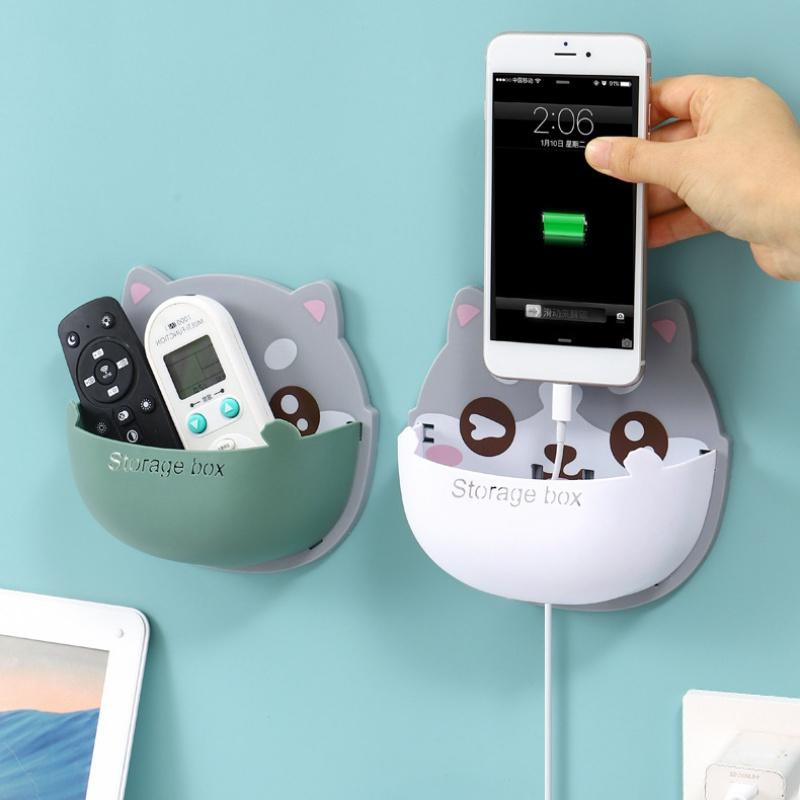 Настенный мультяшный органайзер-коробка, многофункциональный кондиционер, пульт дистанционного управления, подставка для телефона, ящик для хранения без отверстий, домашний декор