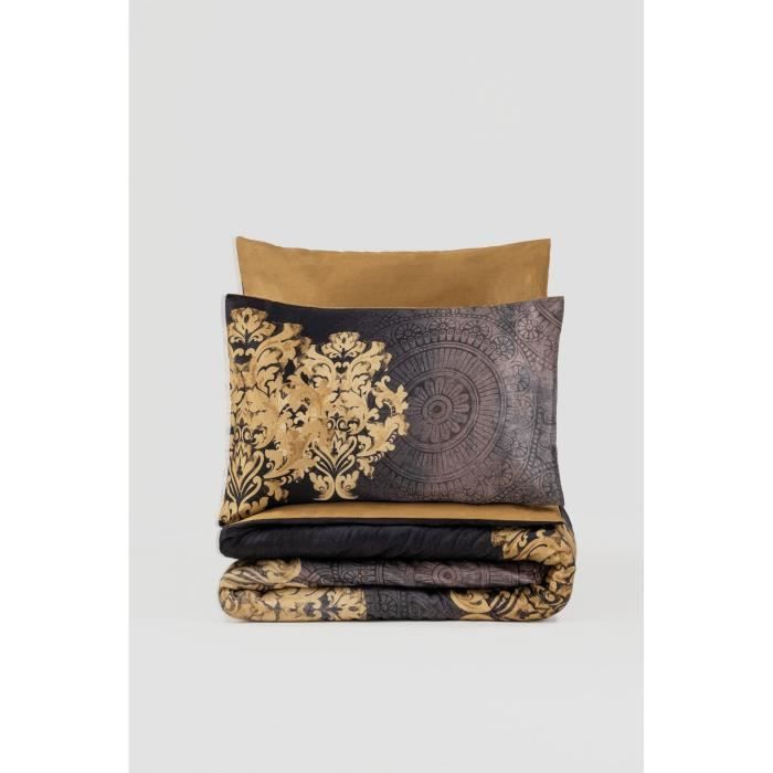 Parure de lit - 1 housse de couette 220 x 240 cm + 2 taies d'oreiller 60 x 60 cm - Satiné 100% coton - Anthracite