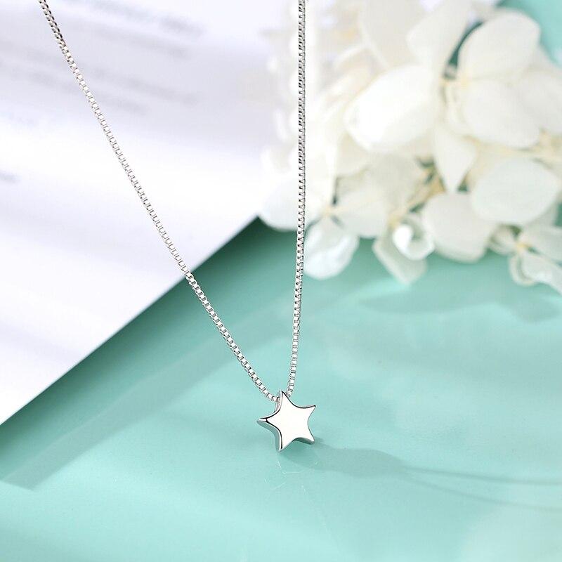 925 Sterling Silver Pentagram Charm Pendant Necklace Simple Clavicle Chain Star Necklace For Women Jewelry Gift S-N592