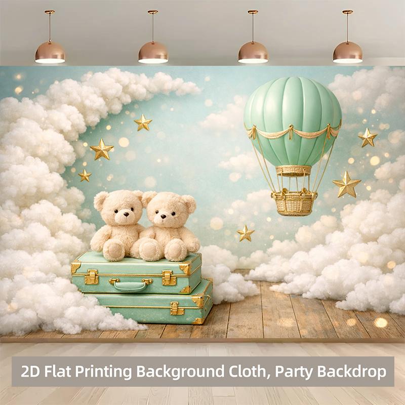 1 piece of 2D background fabric, cotton star balloons and plush toy polyester background banner for party