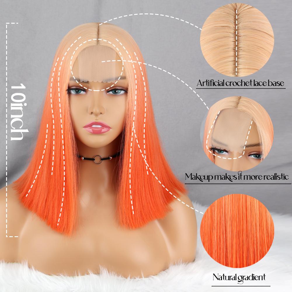 MISS WIG Женская мода короткий прямой парик боб без челки до плеч синтетическое волокно Ombre блондинка оранжевый парик