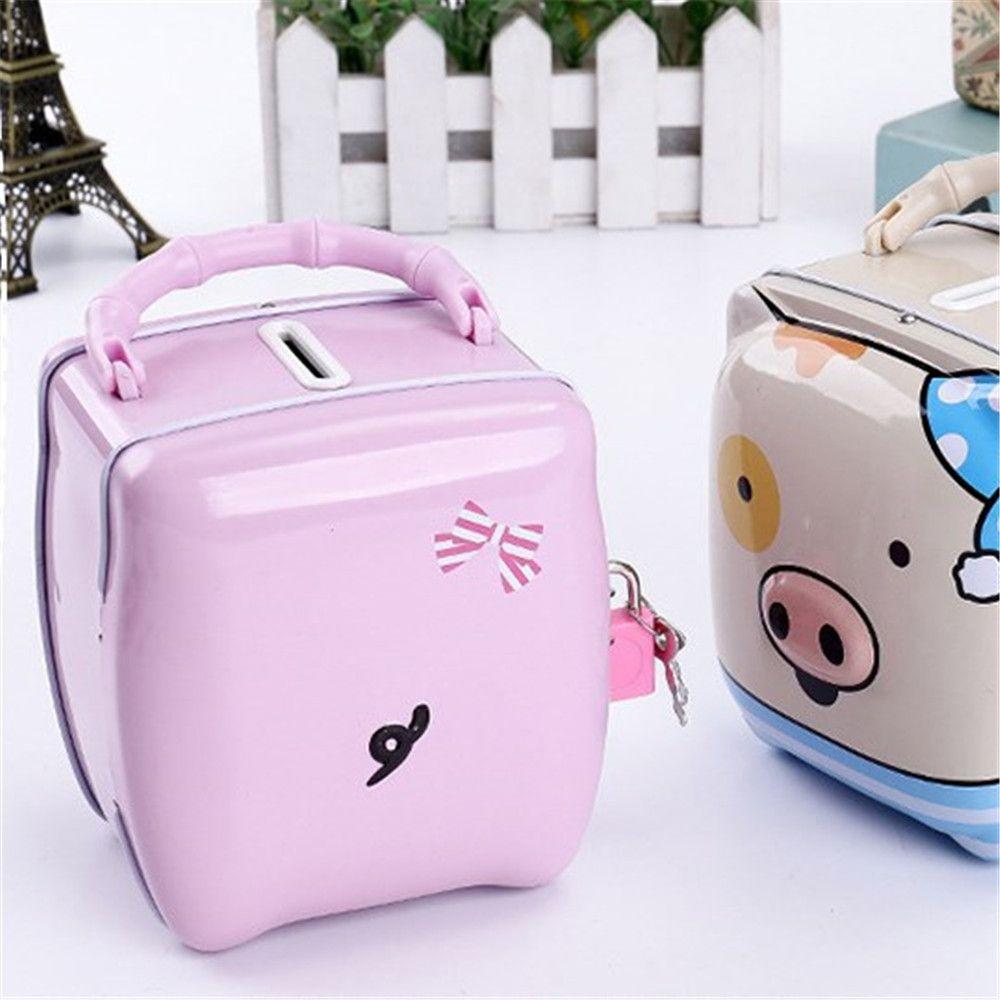 Подарки с замком Металлическая Копилка Портативная Мультяшная Свинья Копилки