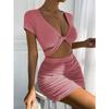 Y2k2024 Летнее новое сексуальное платье с короткими рукавами и V-образным вырезом, открытой талией и запахом на бедрах