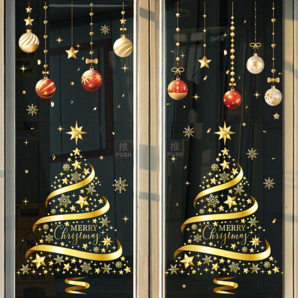 Золотые наклейки на окна в виде рождественской елки, креативный декор, настенная роспись, украшение для дома, обои, подарок