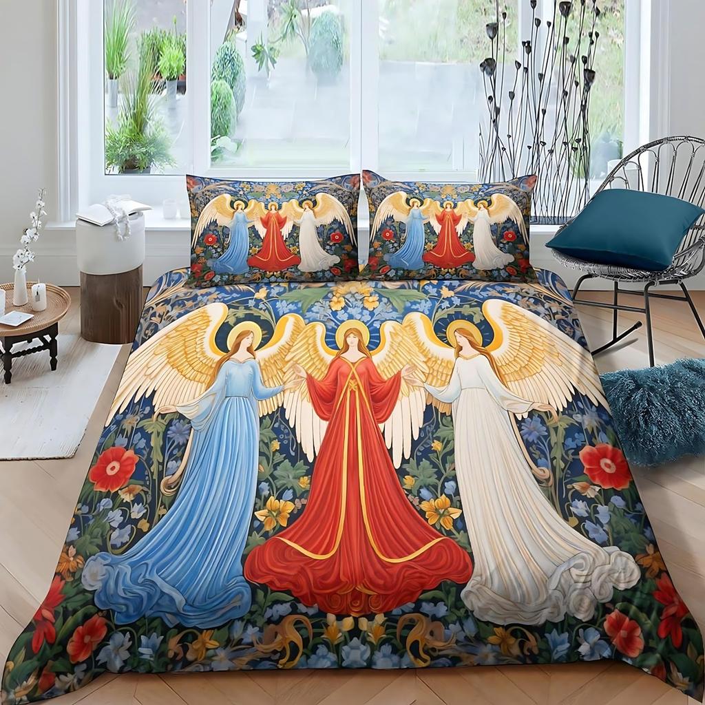 Angel Duvet Cover Set for Kids Queen Twin Size Quilt Covers Lightweight Down Room Decor 2 Pillowcases 1 Duvet Cover No Comforter