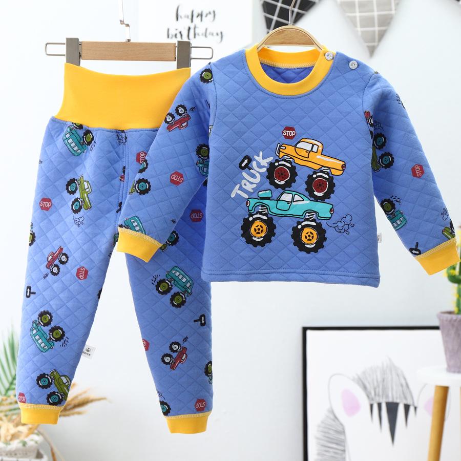 Winter Children's Cotton Warm Pajamas Set Boys and Girls with Fleece Thick Pajamas Set