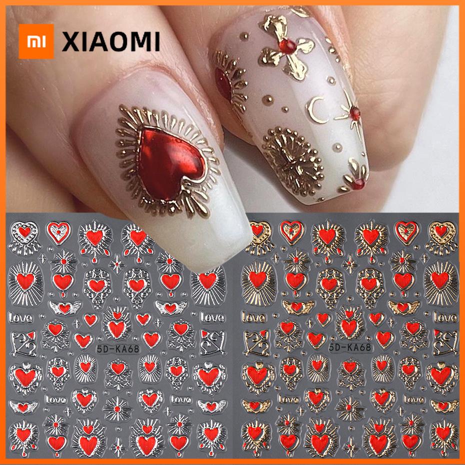 Xiaomi 2 шт. 3D Наклейки-декали Звезда Солнце Сердце для Дизайна Ногтей Золотые Серебряные Красные Романтические Ко Дню Святого Валентина Клейкие Слайдеры Шармы 5D Украшение для Маникюра