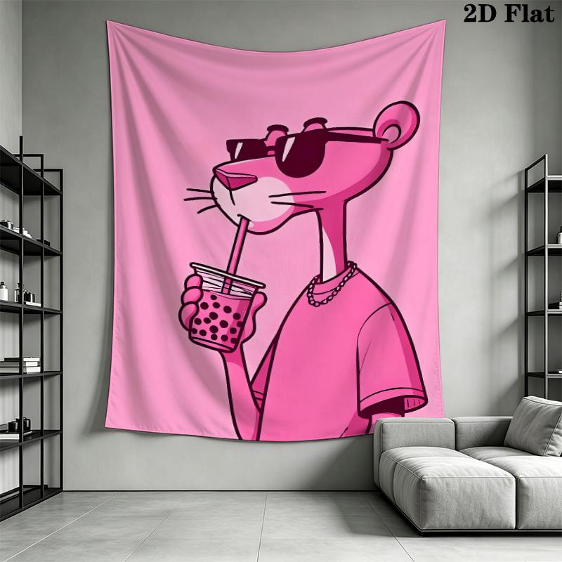 Pink Panther Wall Tapestry Aesthetic Wall Hanging Printed Fabric Blanket Decorative Tapestries for Bedroom Living Room Home Decor