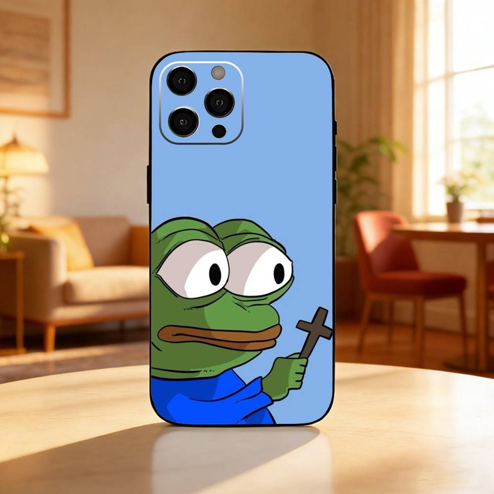 Чехол-телефон P-Pepe Веселая лягушка для iPhone 17, 16, 15, 14, 13, 12 Plus, Max Мягкий силиконовый черный чехол