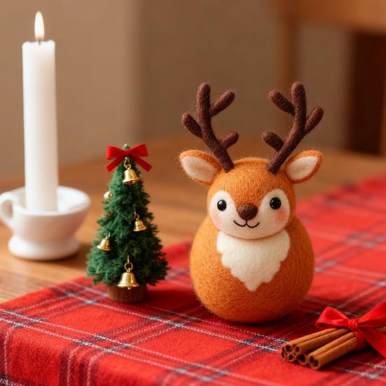 Felt Reindeer Figurine Handmade Elk Christmas Decoration Cute Small Wool Felt Crafts for Winter Holiday Tiered Tray Home Table Decor
