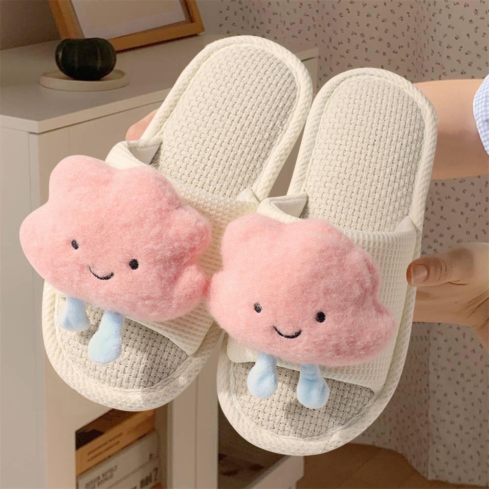 Spring and Autumn New Children's Cartoon Panda Linen Slippers Middle and Older Children's Indoor Home Non-slip and Not Cold Foot Parent-Child Slippers
