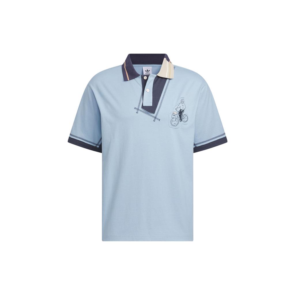 Adidas Originals Trefoil X Yu Nagaba SS23 Hand-Drawn Embroidery Buttoned Polo Shirt Unisex Tops Sky-Blue IS0637