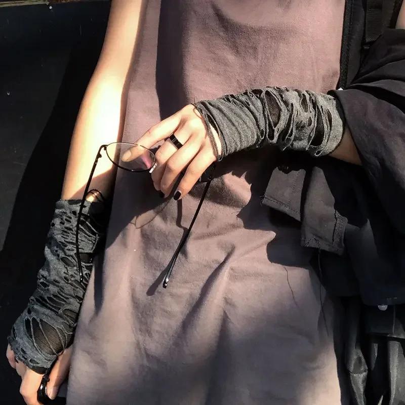 New Hot Sale Fashionable Simple Gothic Fingerless Gloves Unisex Tear Design Stretchy for Party Preparation and Durable Halloween