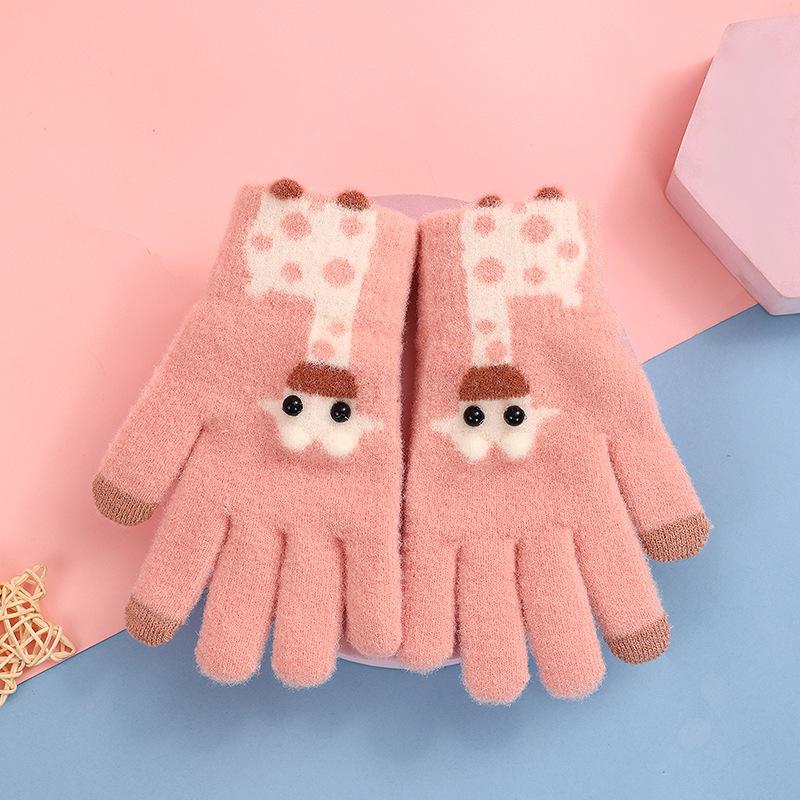 Детские зимние мультяшные перчатки без пальцев - Милые шерстяные вязаные с пятью пальцами для занятий спортом и велоспортом для девочек