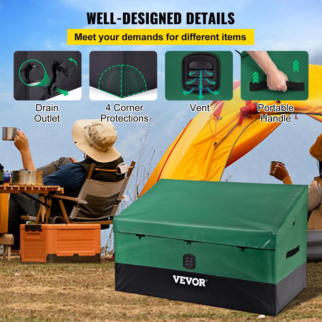 VEVOR Outdoor Storage Box, 100 Gallon Waterproof PE Tarpaulin Deck Box with Galvanized Frame, All-Weather Protection & Portable, for Camping