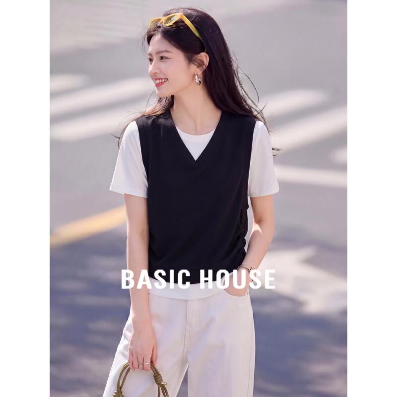 Базовая женская футболка Basic House с контрастным принтом, имитация двух предметов
