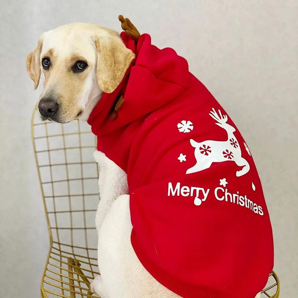 Зимний Теплый Хлопковый Флис Рождественский Олененок Толстовка Большая Собака Золотистый Ретривер Лабрадор Рождественская Одежда для Собак Одежда для Домашних Животных