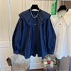 Spring Autumn Women Doll Collar Cardigan Blouse Korean Female Loose Solid Color Shirt Tops Lady Fashion Lantern Sleeve Shirts
