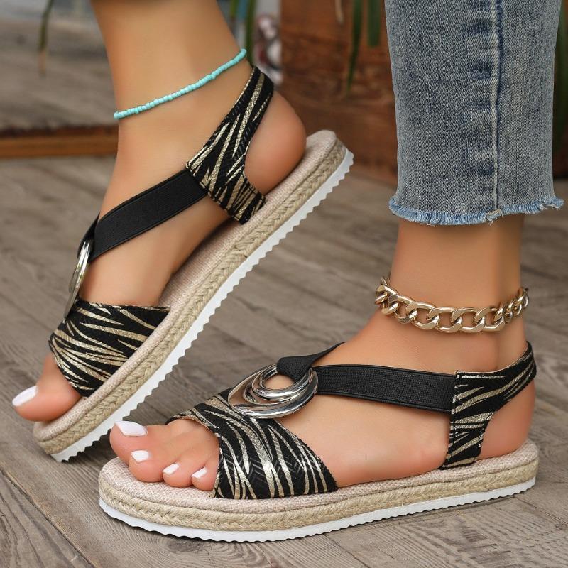 Женские сандалии с металлической пряжкой, украшенные пеньковой веревкой на платформе, легкая подошва, пляжные сандалии для женщин