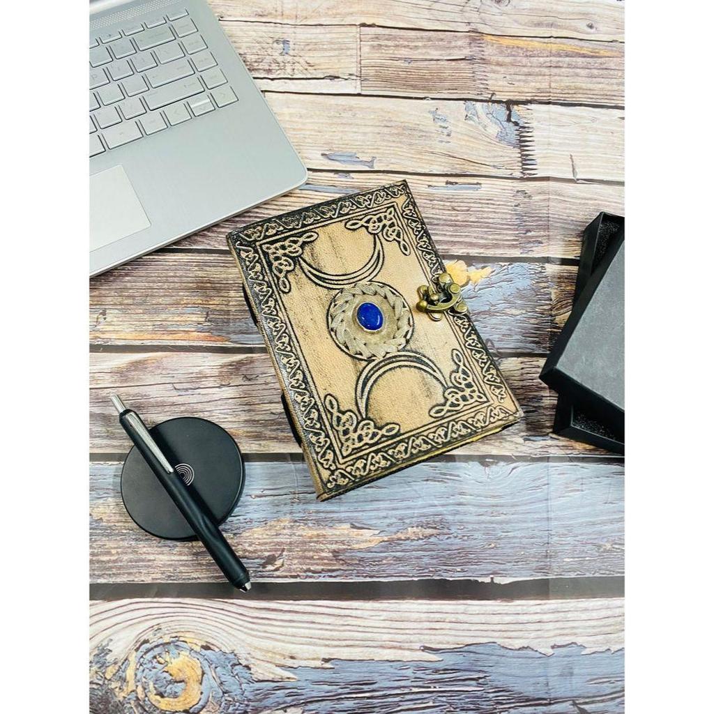 Triple Moon Goddess Grimoire Journal Spell Book Embossed Journal Rustic Pages Size 7x5 Brass C Clasp Lock with 240 Paper Gifts for Him