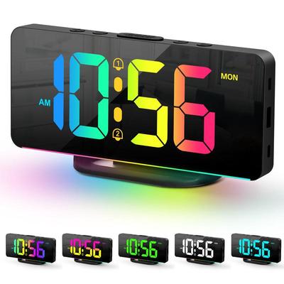 Цифровой будильник RGB с подсветкой RGB Mood Lighting, 2 будильника, ночной режим, неограниченный повтор сигнала, настольные часы, выход 12/24 ч, зарядка через USB Type-C, светодиодные часы