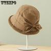 Однотонные ветрозащитные холодостойкие шляпы из ткани с бантом Женские осенне-зимние повседневные универсальные плюшевые шляпы Ретро элегантные теплые утолщенные мягкие шляпы