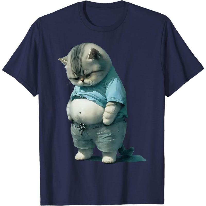 Милая забавная футболка с рисунком толстого кота и рисунком толстого котенка для мужчин и женщин, симпатичная хлопковая футболка с коротким рукавом и рисунком для мужчин