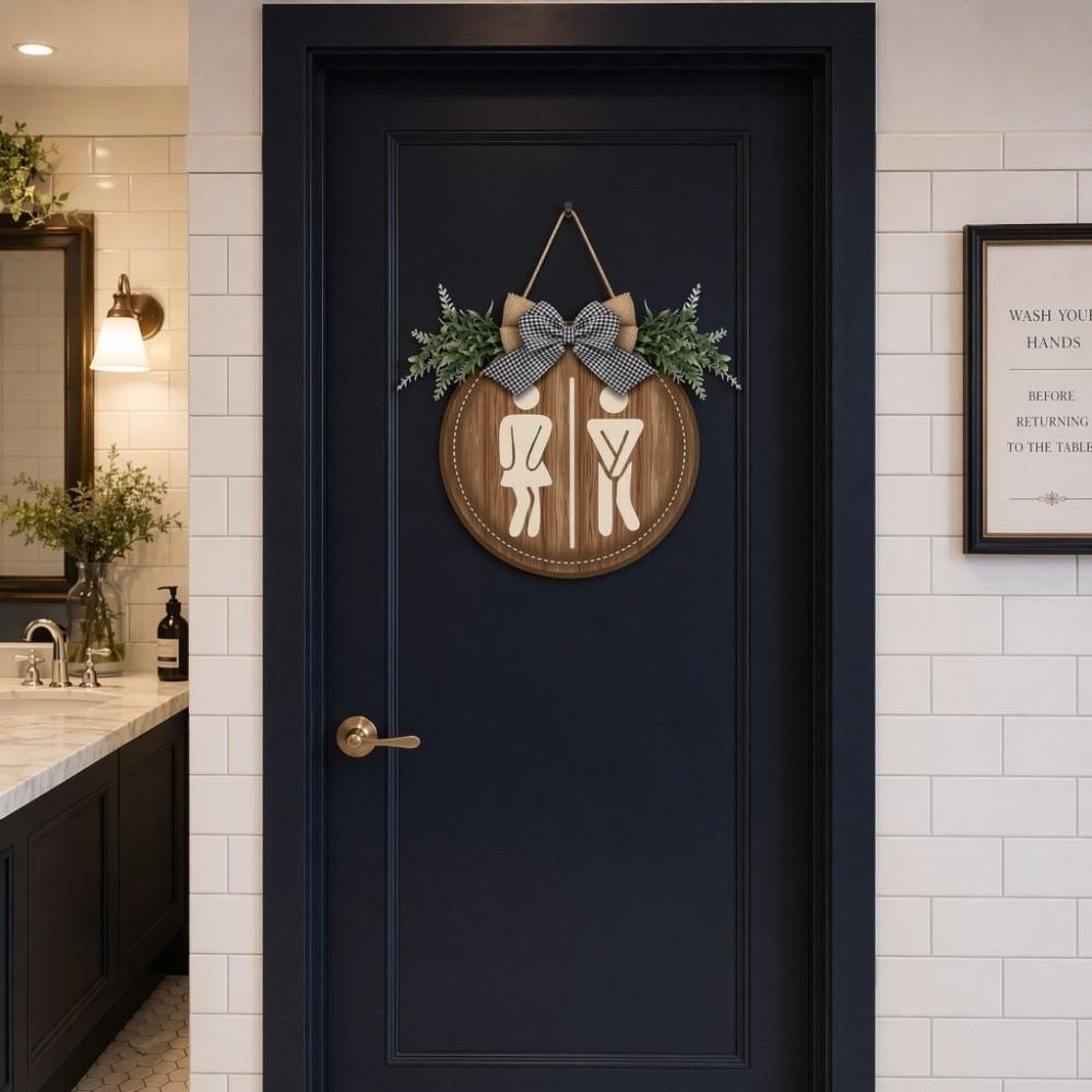 Wooden Bathroom Sign Plate Ornament Circle Decorative Plaque Toilet Decorative Plate Home Decor
