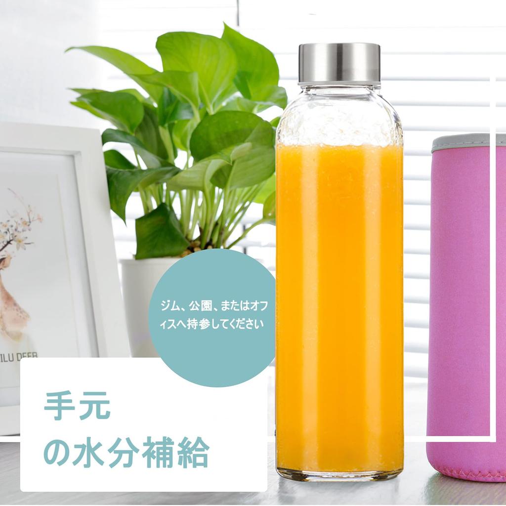 Набор из 6 стеклянных бутылок для воды, прозрачная бутылка для сока с уплотнением из нержавеющей стали для смузи, бутылка, 532 мл, бутылки, стекло, крышка,