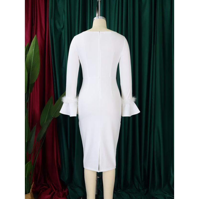 Женское платье больших размеров, модное однотонное платье с запахом и расклешенными рукавами, OL платья