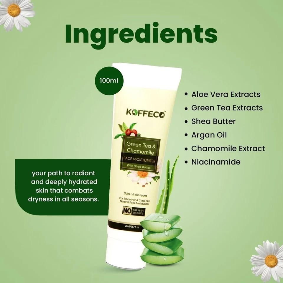 Koffeco Green Tea And Chamomile Face Moisturizer For Hydrating Skin 100ml