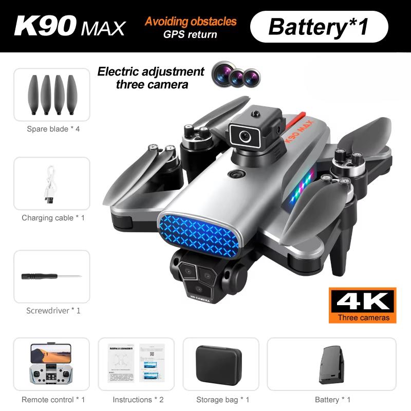 Новый профессиональный дрон K90 Max 4K HD ESC 3 камеры бесщеточный двигатель GPS 5G WIFI 360 обход препятствий складной квадрокоптер для аэрофотосъемки игрушка в подарок