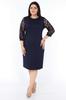 Women's Big Size Dress Navy Blue Lace Sleeve Plus Size Dress