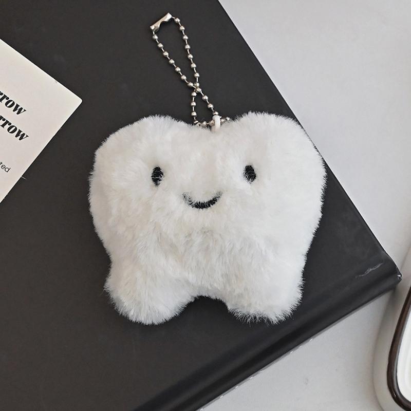 Cute Teeth Plush Toy Cartoon Wisdom Teeth Pendant Soft Stuffed Doll Keychain Car Key Ring Backpack Bag Decor