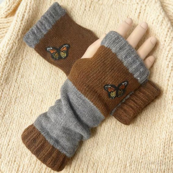 Женские осенне-зимние модные вязаные вышитые перчатки