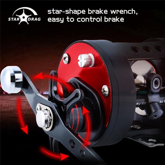 Baitcasting Reel 5.6:1 Round Fishing Reel Trolling Boat Fishing Molinete Left/Right Hand Black Pesca