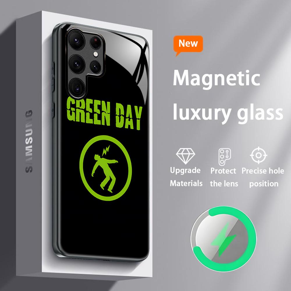 Крутой чехол для телефона Green Day для Samsung S25 S24 S23 S22 S21 S20 Plus Ultra Note20, стеклянный магнитный чехол