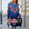 Плюс Размер Женская Осенняя Разноцветная Роза Печатный Удобная Футболка С Длинным Рукавом Круглый Воротник Повседневные Мешковатые Футболки Средней Длины