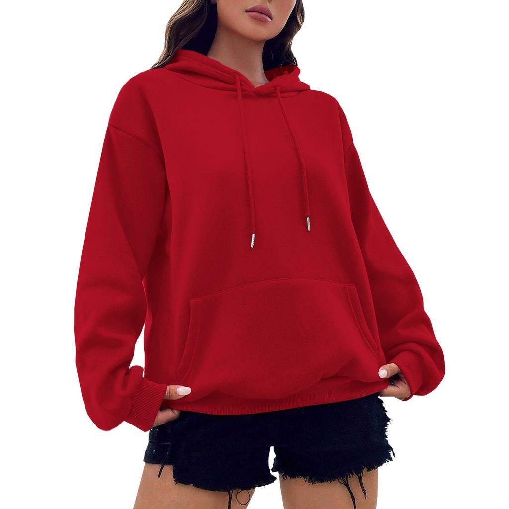 Женская модная осенне-зимняя однотонная свободная флисовая толстовка с длинным рукавом и капюшоном