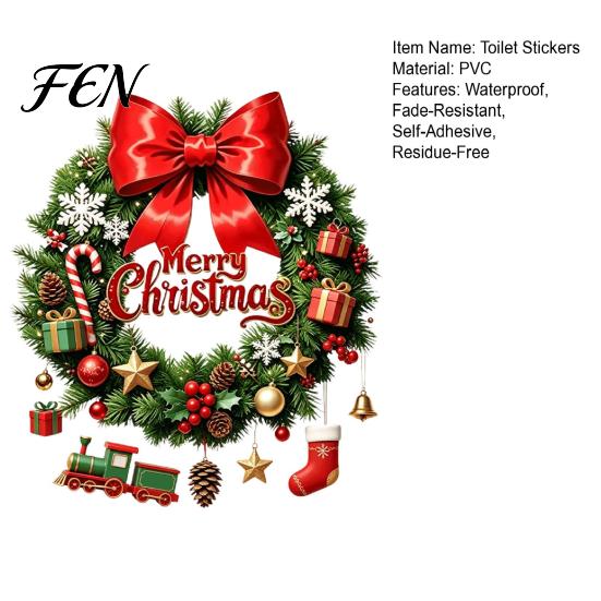 Self Adhesive Toilet Lid Decal Christmas Wreath Decal, Merry Bow Seat Sticker, Bathroom Holiday Decorations Waterproof Tank Decals, Self-Adhesive Wall
