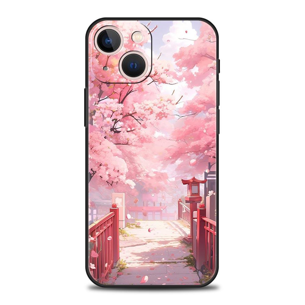 Розовый чехол с цветами сакуры на весну для iPhone 17 16 15 Pro Max 11 12 13 14 7 8 Plus SE 2020 X XR XS Мягкий черный