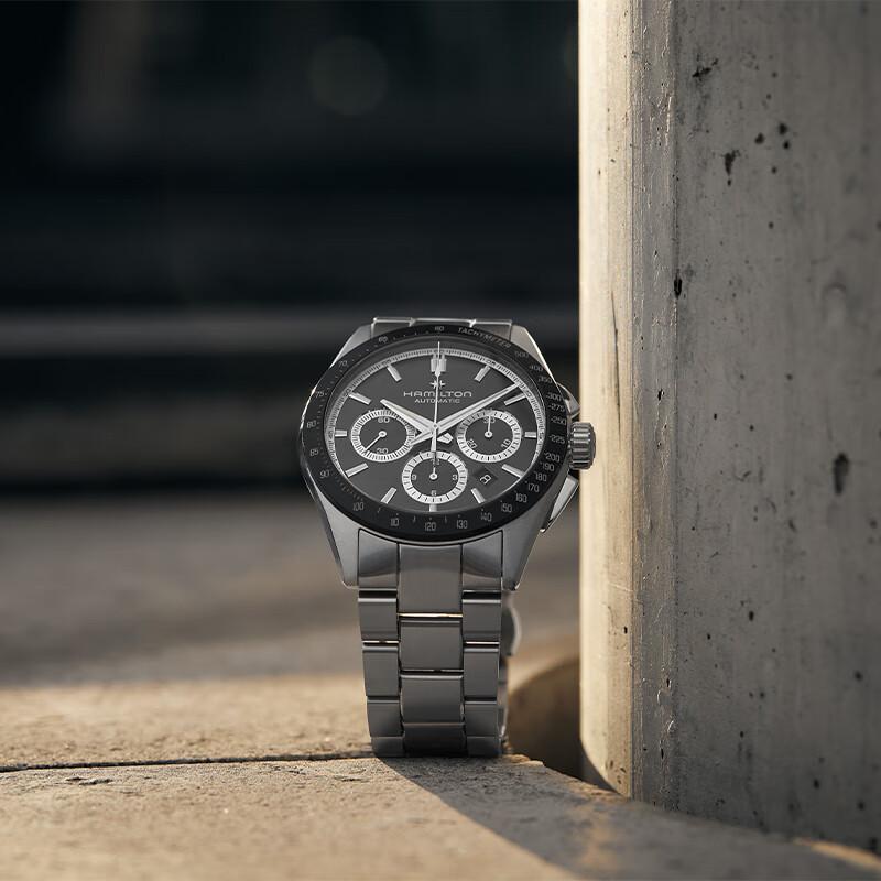 Hamilton Sir Khaki Aviation Series Mechanical Chronograph Watch 42mm Black Dial Stainless Steel Case Stainless Steel Bracelet Men watches H36606130