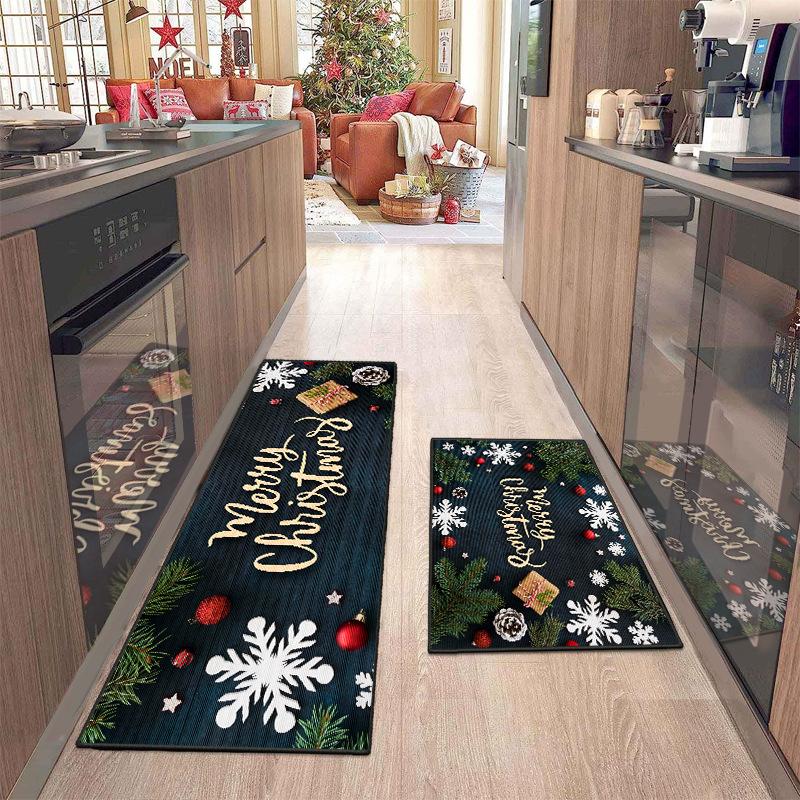 Christmas Decoration Kitchen Floor Mat Absorbent Oil-Absorbing Kitchen Carpet Door Mat Easy To Care Crystal Velvet