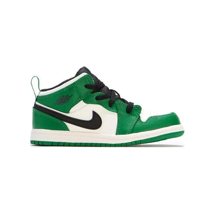 Jordan Air Jordan 1 Нескользящая Амортизация Устойчивая к истиранию Средняя высота Детская обувь Белый Зеленый Младенцы и Малыши BQ6933-301