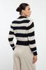 Women's Elegance Style Sweater Navy Blue Crop V-Neck Striped Knitwear Sweater